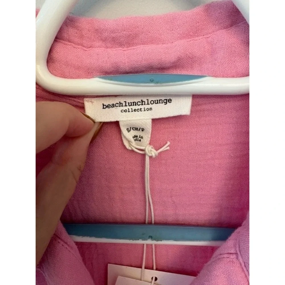 BeachLunchLounge Women's S Pink Cotton Gauze Button Down Shirt Beach Casual